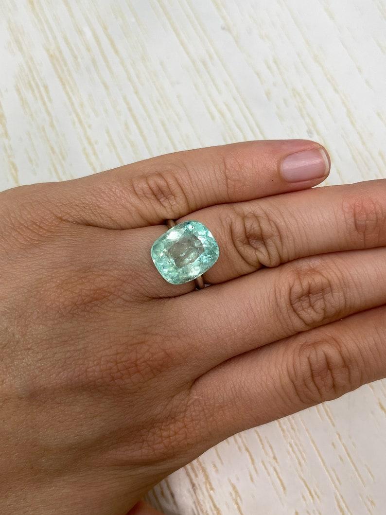 8.94 Carat Light Green Colombian Emerald - Cushion Cut Genuine Gem May Birthston For Sale 3