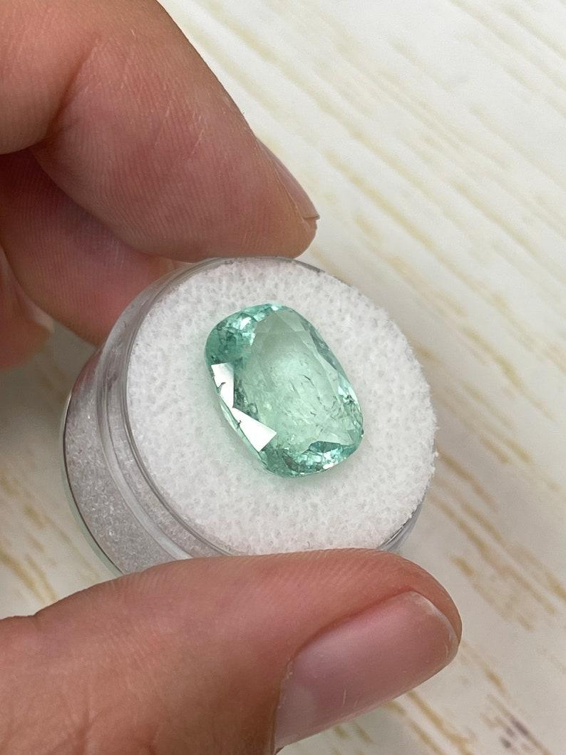 8.94 Carat Light Green Colombian Emerald - Cushion Cut Genuine Gem May Birthston For Sale 1