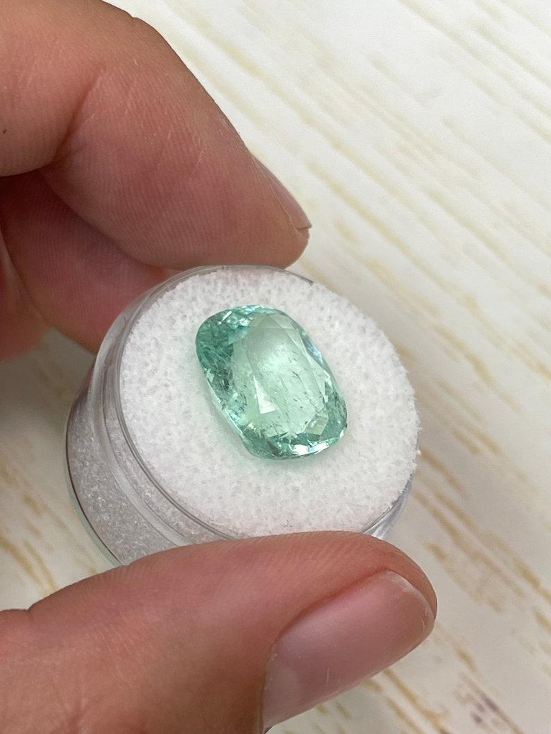 8.94 Carat Light Green Colombian Emerald - Cushion Cut Genuine Gem May Birthston In New Condition For Sale In Jupiter, FL