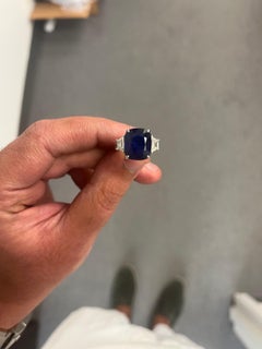 8.94 Carat Sapphire & Diamond Three Stone Ring in Platinum