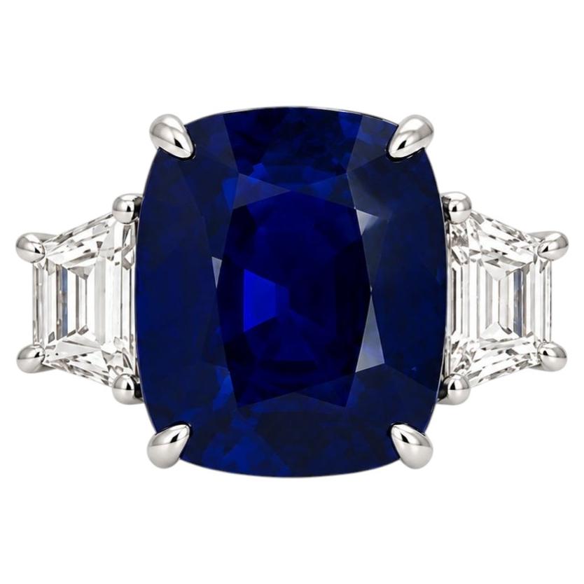 For Sale:  8.94 Carat Sapphire & Diamond Three Stone Ring in Platinum