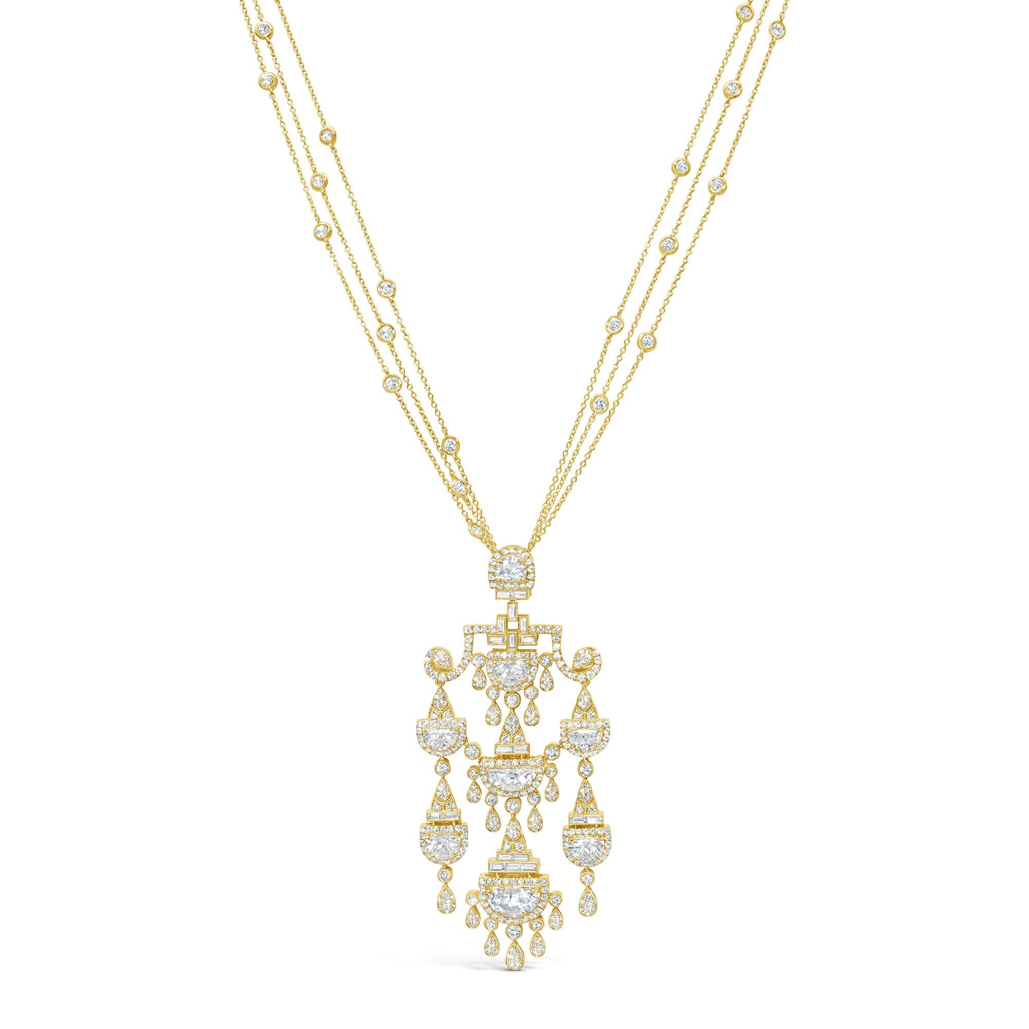 Art Nouveau Roman Malakov Diamonds, collana con pendente a lampadario con diamanti a taglio misto, 8,94 carati totali in vendita