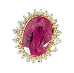 8.94 ctw Vintage Style No-Heat Burmese Ruby & Diamond Halo Ring 18K Yellow Gold