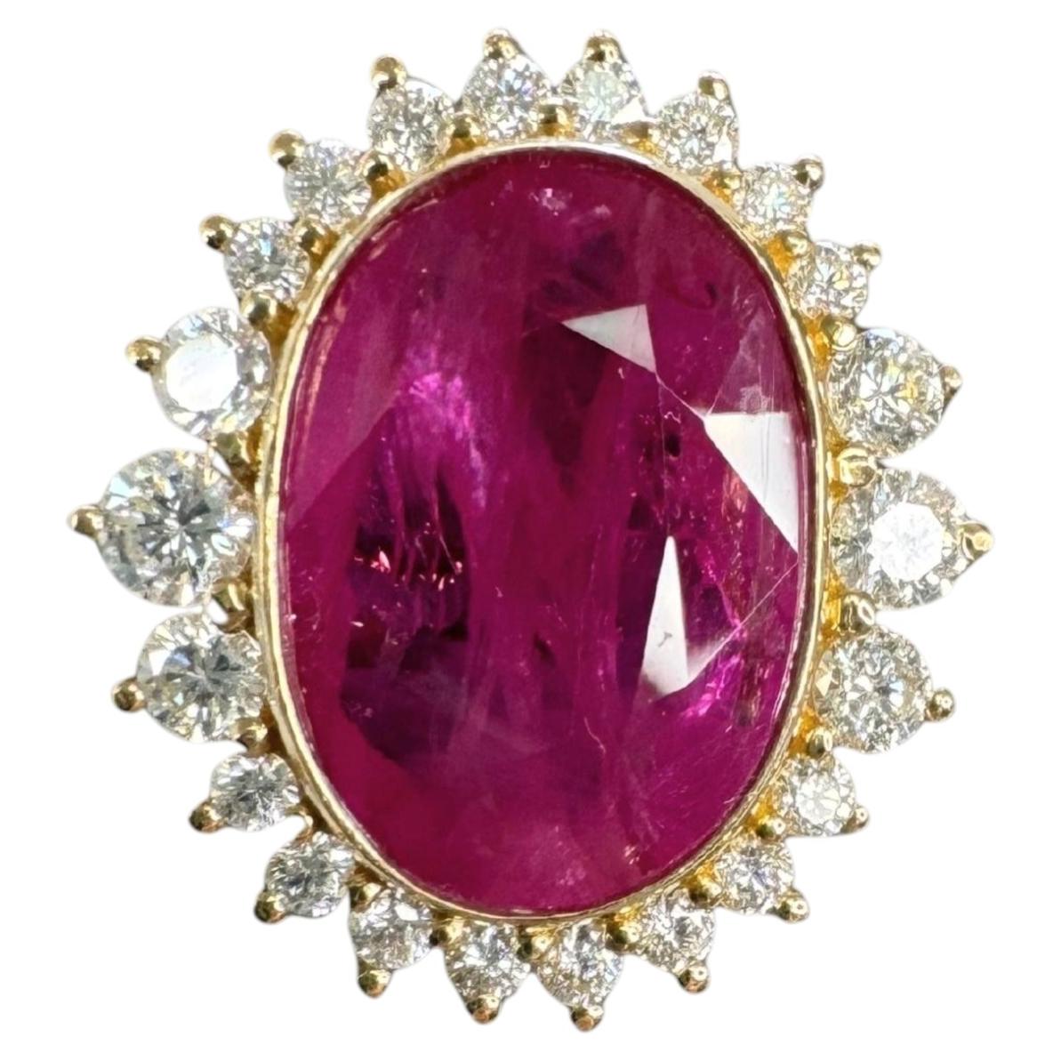 8.94 ctw Vintage Style No-Heat Burmese Ruby & Diamond Halo Ring 18K Yellow Gold