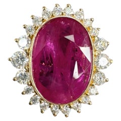 8.94 ctw Vintage Style No-Heat Burmese Ruby & Diamond Halo Ring 18K Yellow Gold