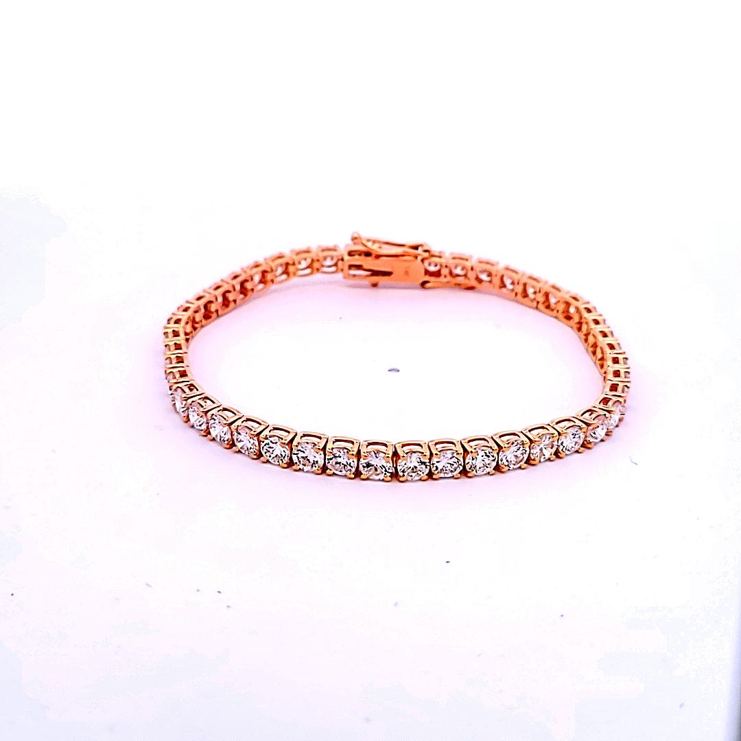 Pulsera de tenis con diamantes redondos brillantes de 8,94 ct en oro rosa de 14 quilates Corte brillante en venta