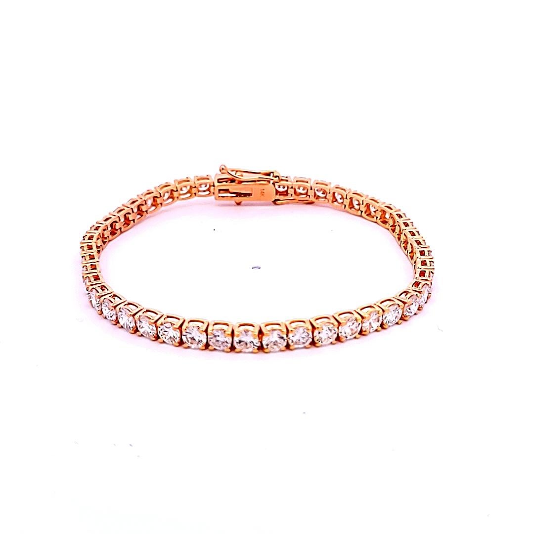 Pulsera de tenis con diamantes redondos brillantes de 8,94 ct en oro rosa de 14 quilates en Nuevo estado para la venta en New York, NY