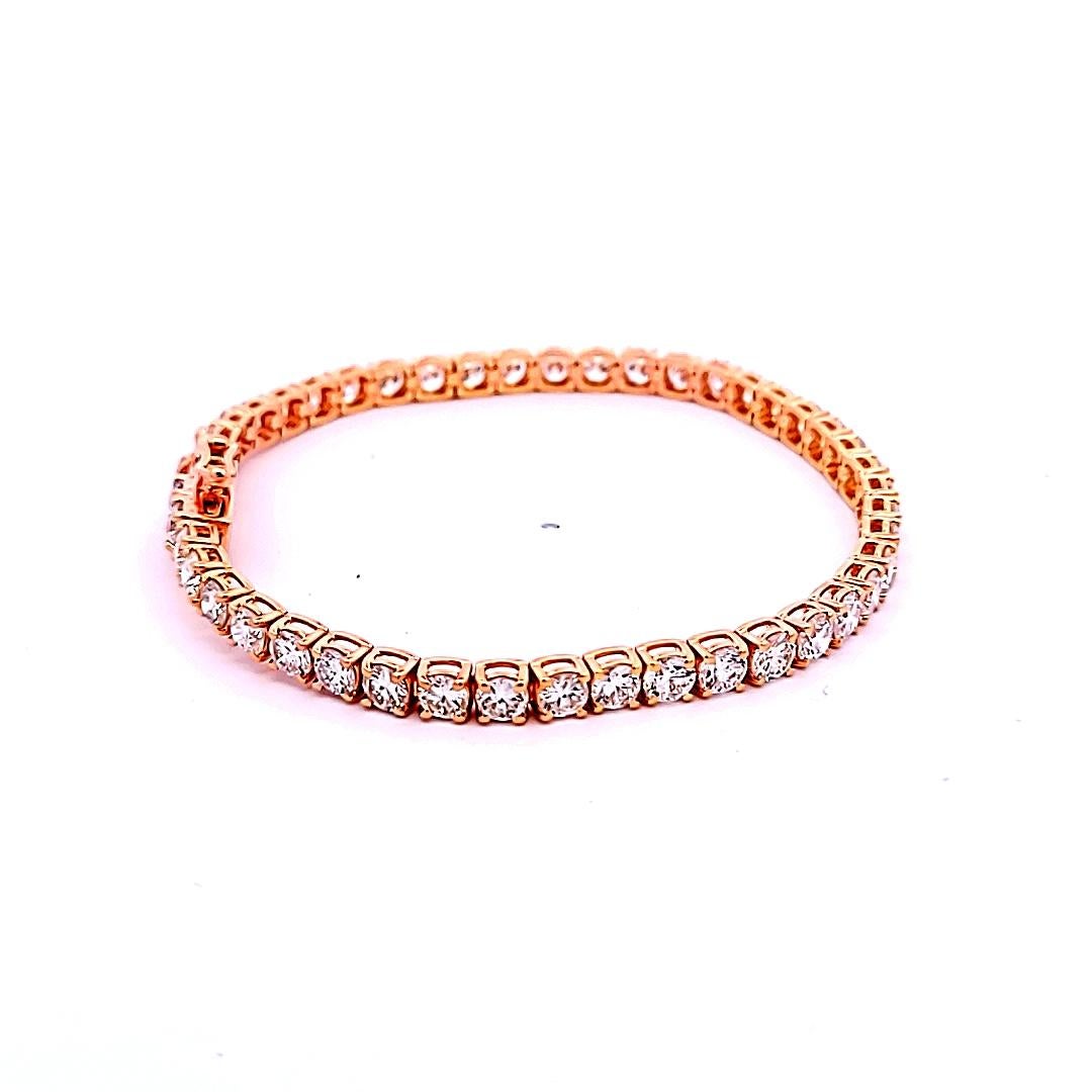 Pulsera de tenis con diamantes redondos brillantes de 8,94 ct en oro rosa de 14 quilates en venta 1