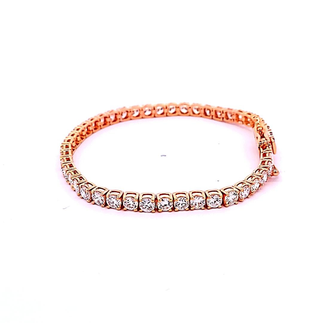 Pulsera de tenis con diamantes redondos brillantes de 8,94 ct en oro rosa de 14 quilates en venta 3