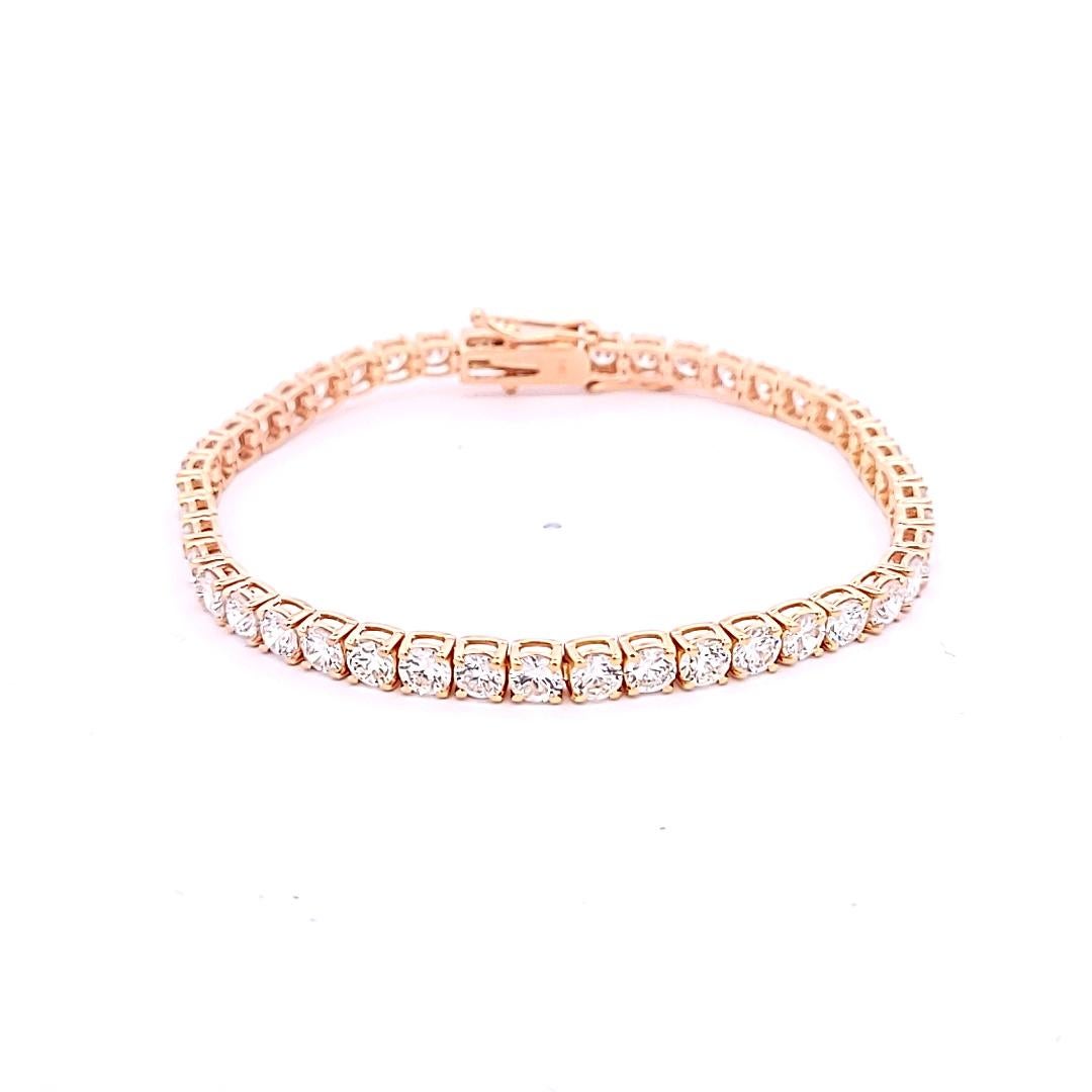 Pulsera de tenis con diamantes redondos brillantes de 8,94 ct en oro rosa de 14 quilates en venta 4