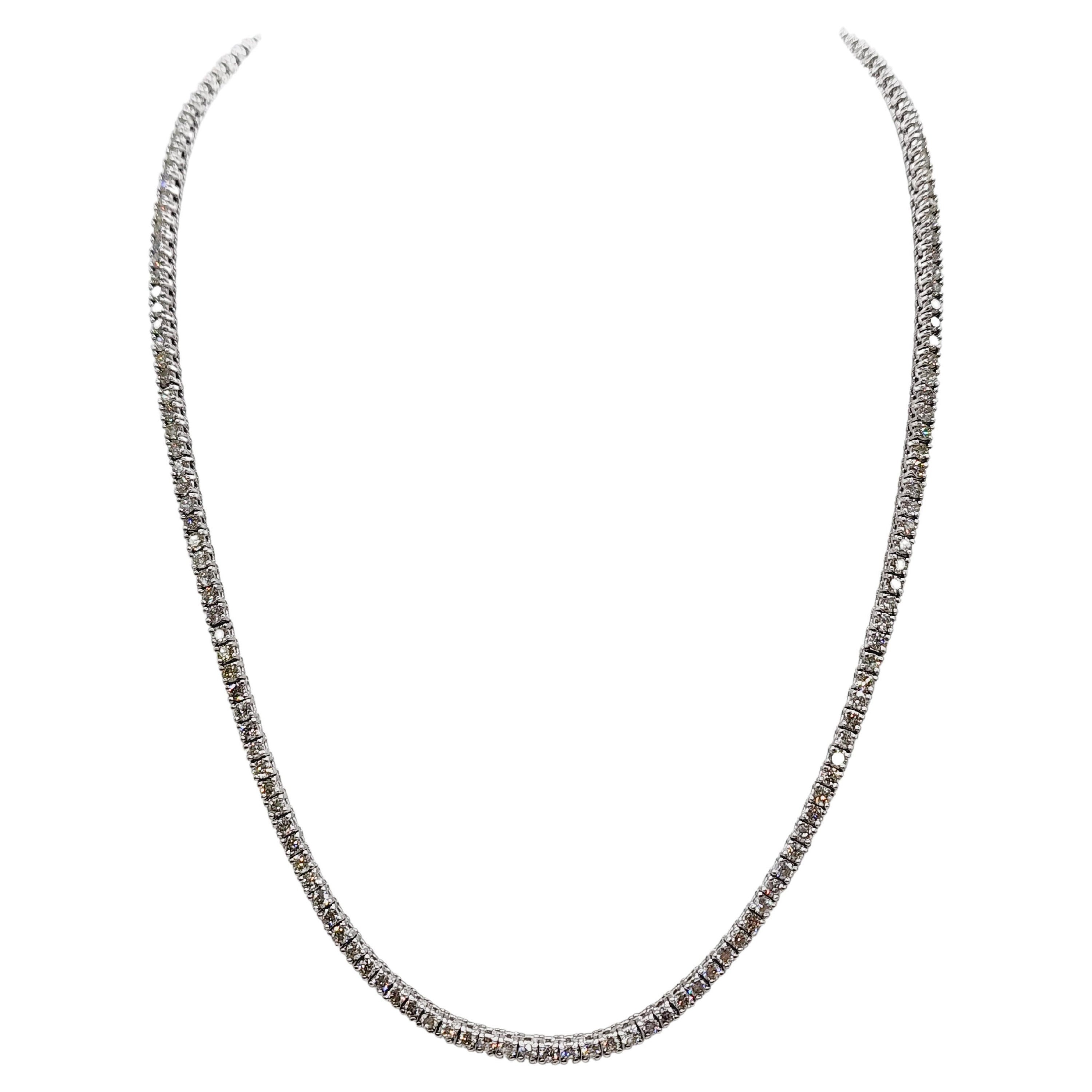 8.95 Carat Brilliant Cut Diamond Tennis Necklace 14 Karat White Gold 22" For Sale
