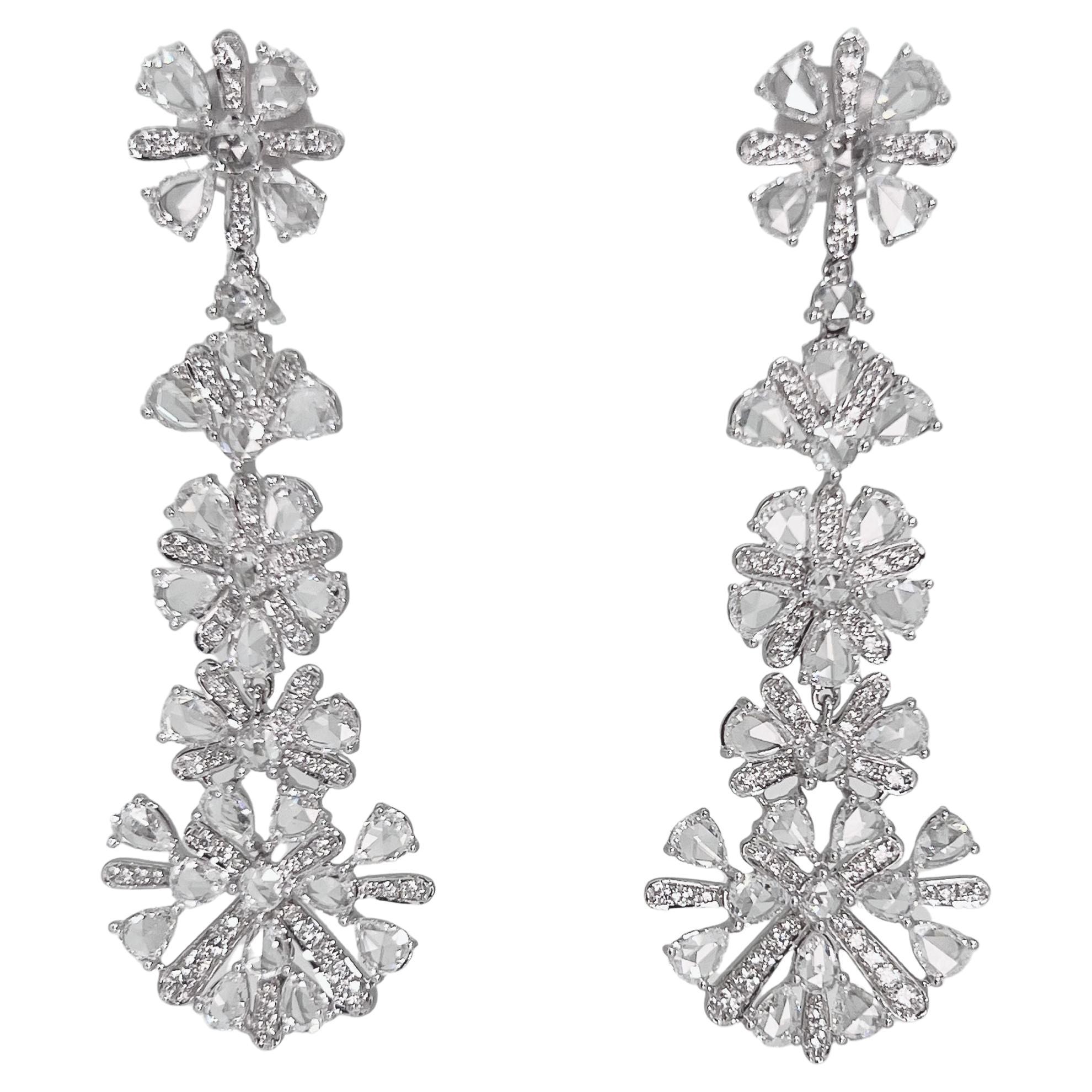 8.95 Carat Diamond Snowflake Dangling Earrings on 18 Karat White Gold For Sale