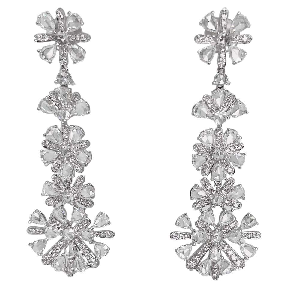 8.95 Carat Diamond Snowflake Dangling Earrings on 18 Karat White Gold ...