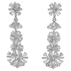 8.95 Carat Diamond Snowflake Dangling Earrings on 18 Karat White Gold
