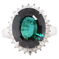 8.95 Carat Green Tourmaline and Diamond Cocktail Ring Set in Platinum