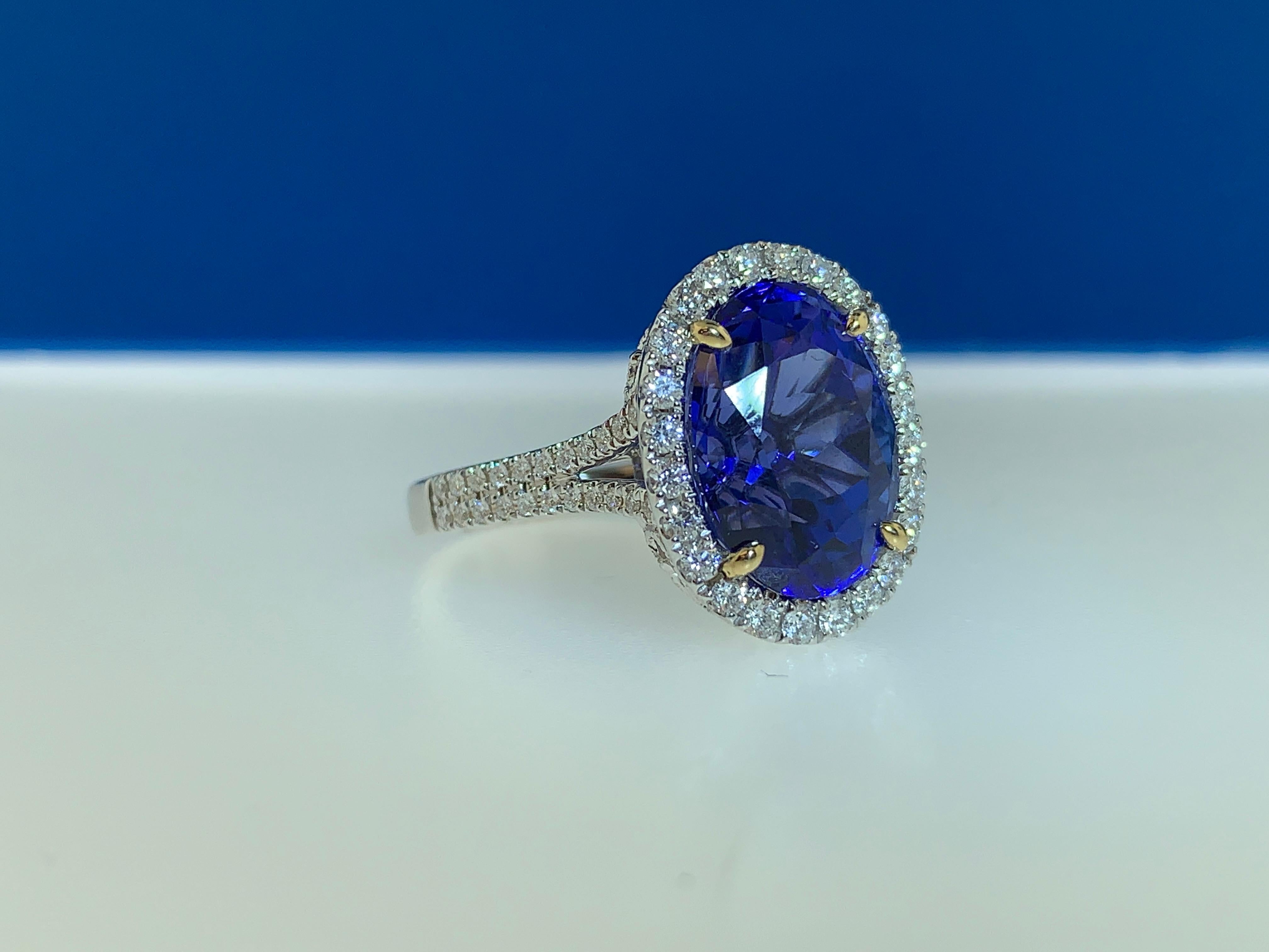 Oval Cut 8.95 Carat Oval Tanzanite and Diamond Cocktail Ring