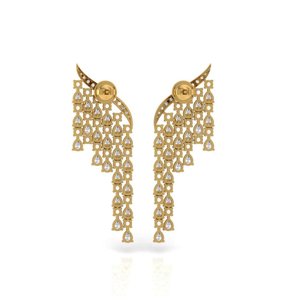 Taglio rotondo 8,95 Carati SI/H Pear Round Brilliante Cut Diamond Dangle Orecchini in oro giallo 14k in vendita