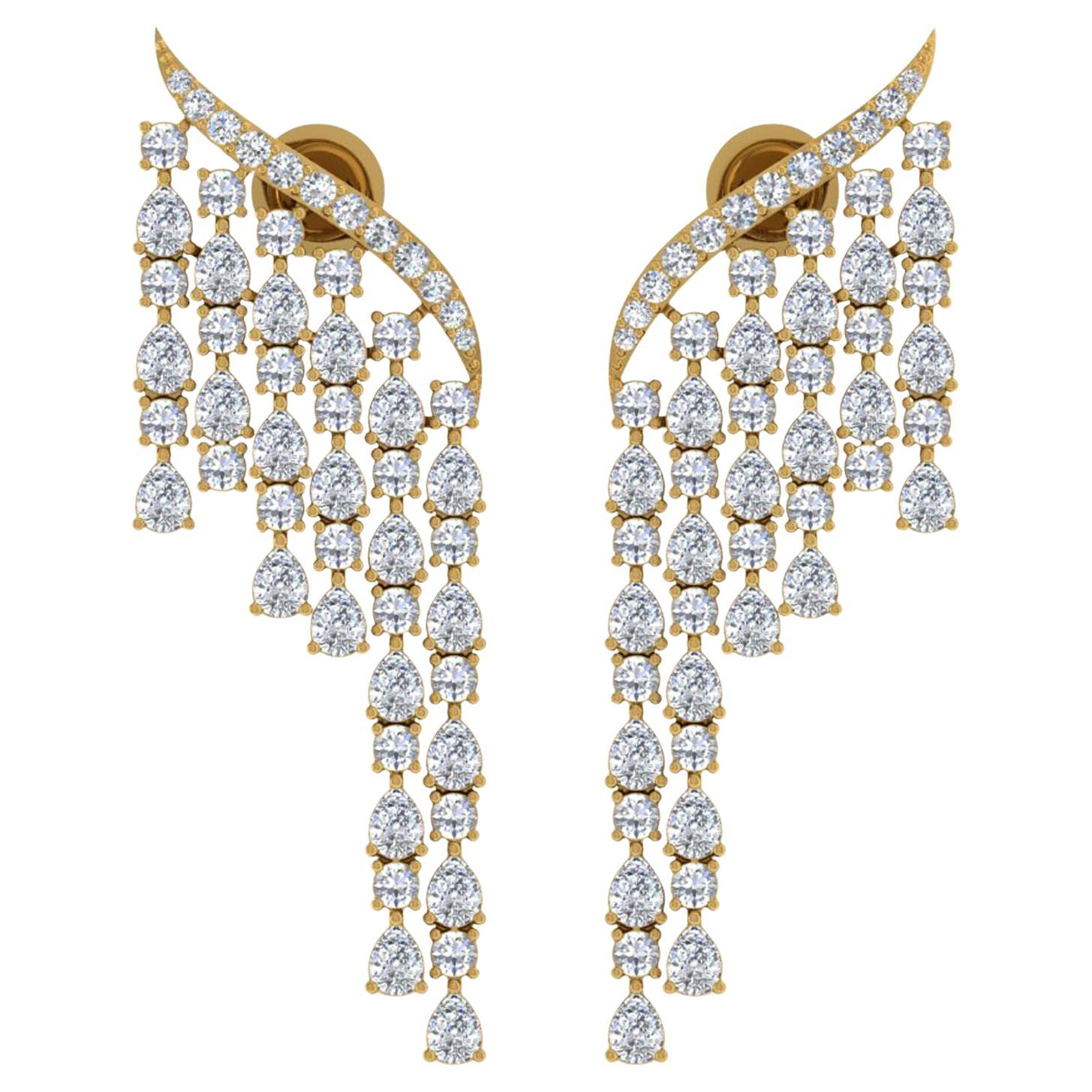 8,95 Carati SI/H Pear Round Brilliante Cut Diamond Dangle Orecchini in oro giallo 14k