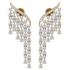 8,95 Carati SI/H Pear Round Brilliante Cut Diamond Dangle Orecchini in oro giallo 14k