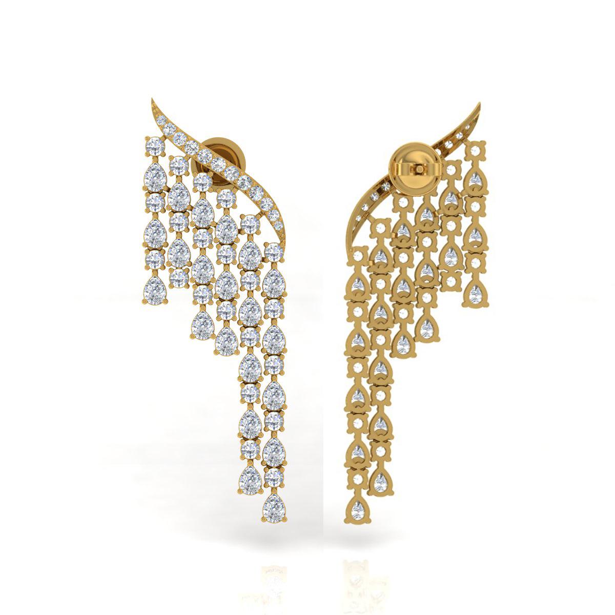 8.95 Carat SI/H Pear Round Brilliant Cut Diamond Dangle Ears Or jaune 18k Neuf - En vente à Diera, Dubai