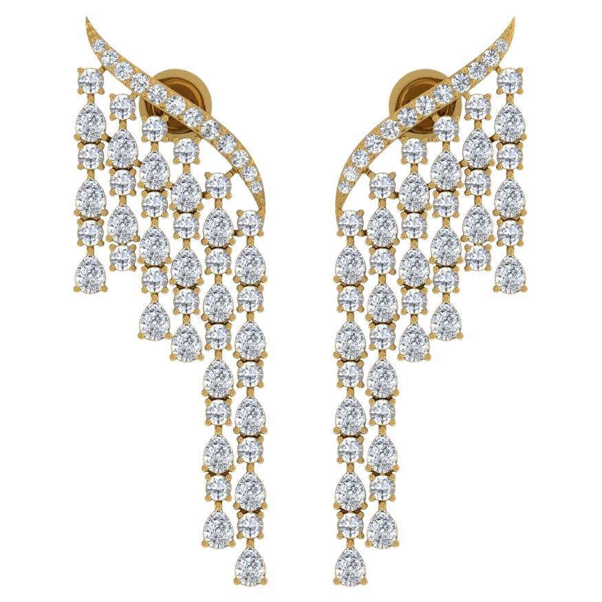 8.95 Carat SI/H Pear Round Brilliant Cut Diamond Dangle Earrings 18k Yellow Gold