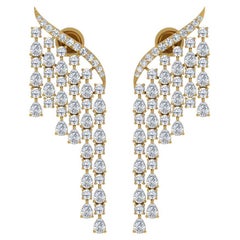 Pendientes colgantes de diamantes talla brillante redonda pera SI/H de 8,95 quilates Oro amarillo de 18k