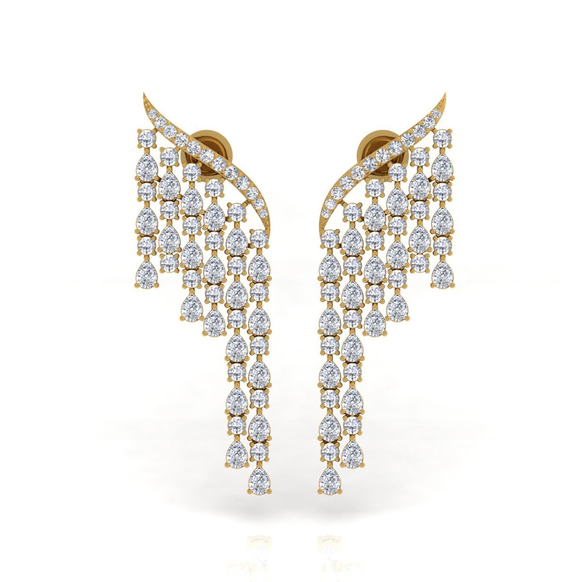 Pendientes colgantes de diamantes talla brillante redonda pera SI/H de 8,95 quilates Oro amarillo de 18k