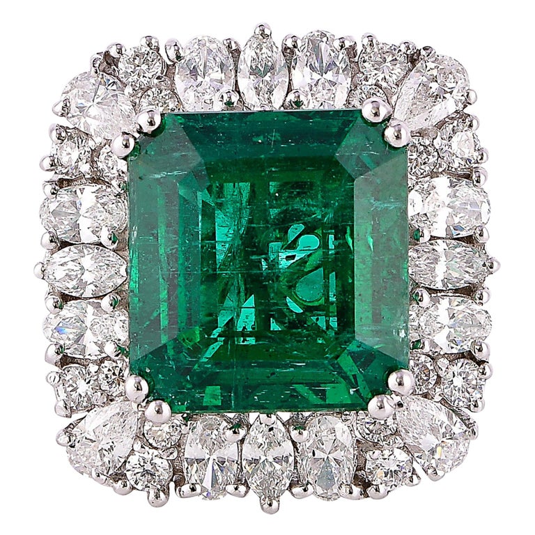 8.95 Carat Zambian Emerald Ring in 18 Karat White Gold with White ...