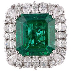 GRS Certified 8.9 Carat Zambian Emerald & Diamond Ring in 18 Karat White Gold
