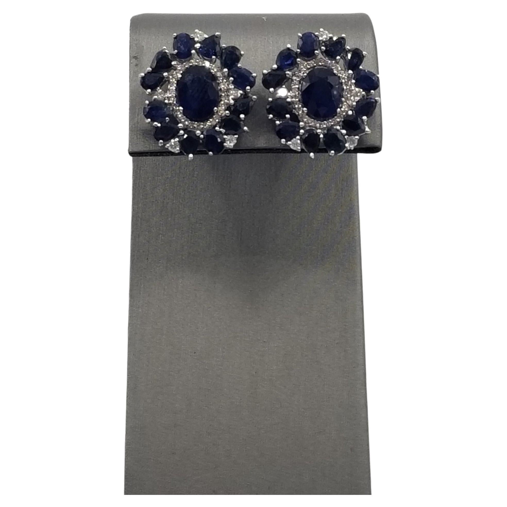 8,95 cttw. Ohrringe mit blauem Saphir und weißem Diamant aus 14k Weißgold 10,62g. im Angebot