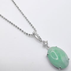 8.95ct Apple Green Oval Cabochon Jadeite Jade Diamond Pendant in 18K White Gold