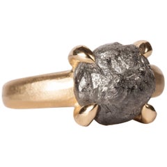 8.96 Carat Rough Black-Grey Diamond Solitaire Cocktail Ring