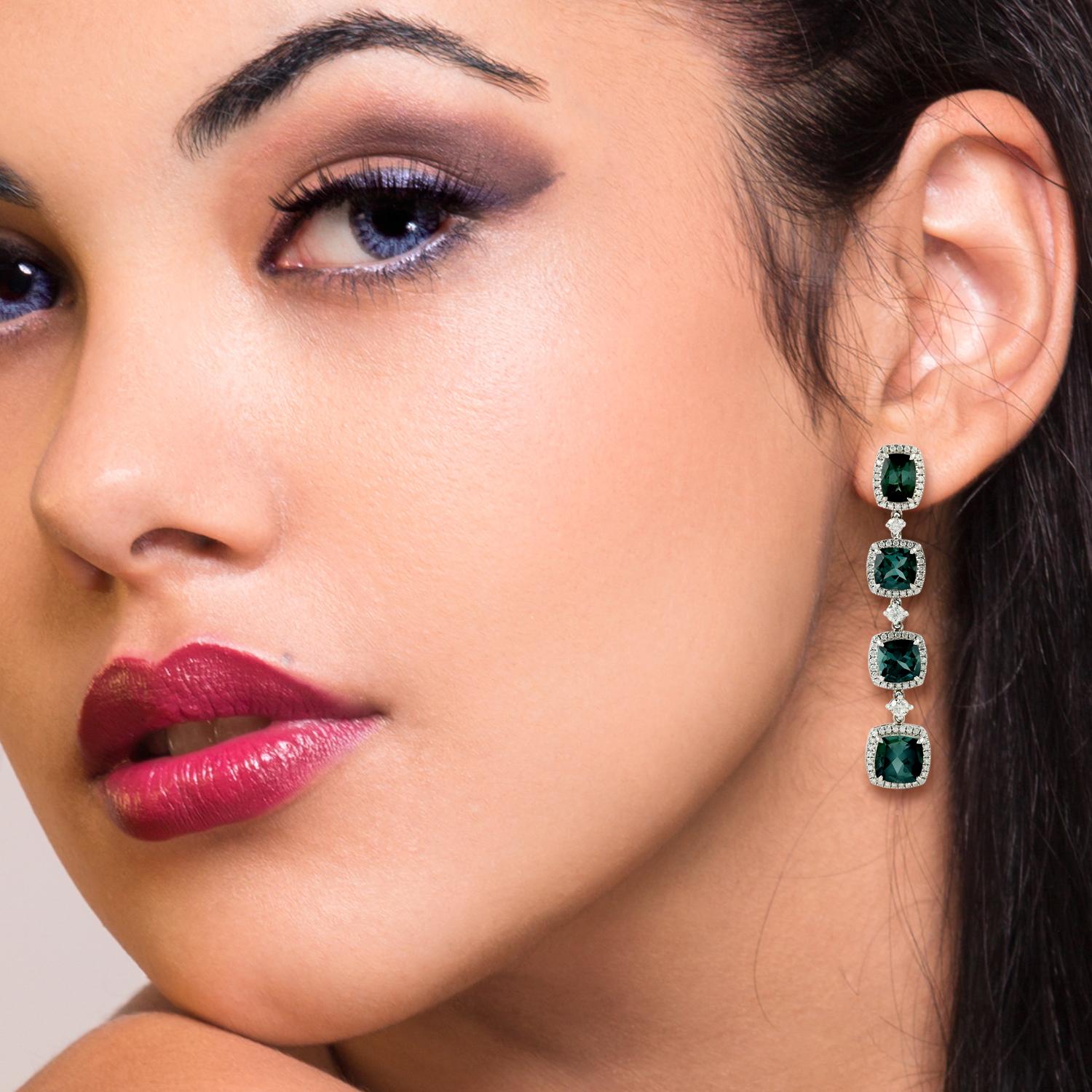 These tourmaline earrings are true stunners. Handcrafted of 18K gold, 8.96 carats tourmaline & illuminated with 1.21 carats of diamonds

FOLLOW  MEGHNA JEWELS storefront to view the latest collection & exclusive pieces.  Meghna Jewels is proudly