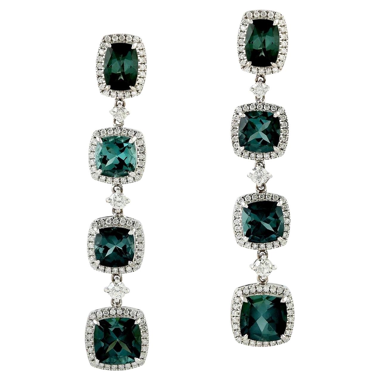 8.96 Carat Tourmaline Diamond 18 Karat Gold Earrings