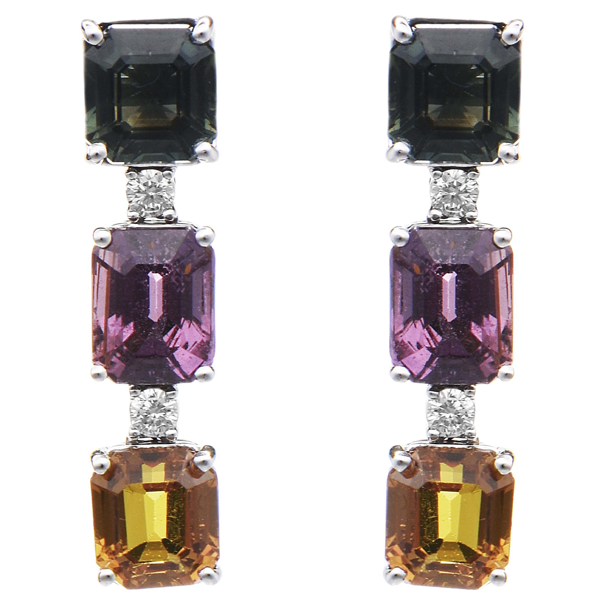 8.96 Carats Sapphire and White Diamond White Gold Earrings