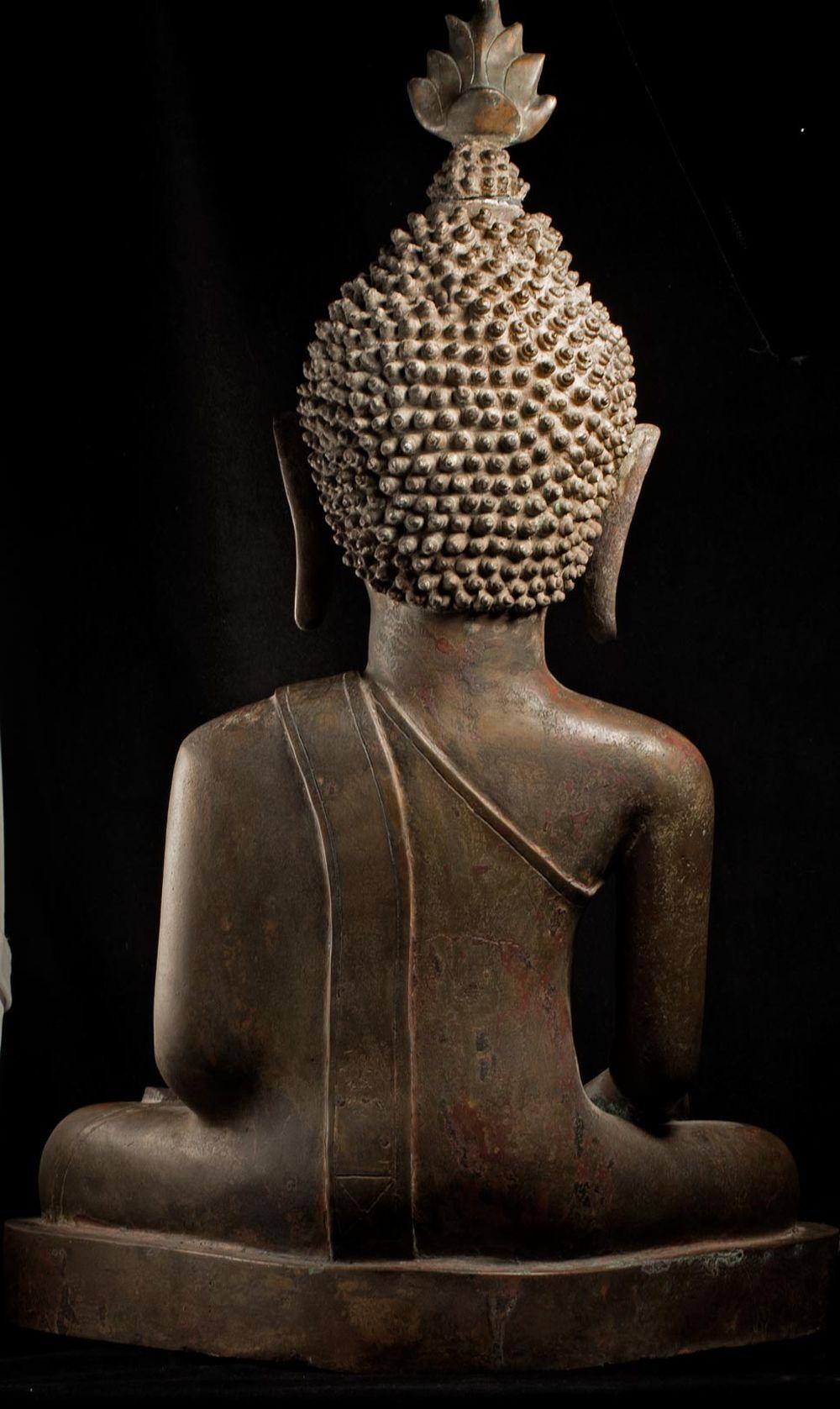 Grand royaume de Bouddha en bronze du 18/19e siècle de Nan dans le nord-est de la Thaïlande - 8961 5
