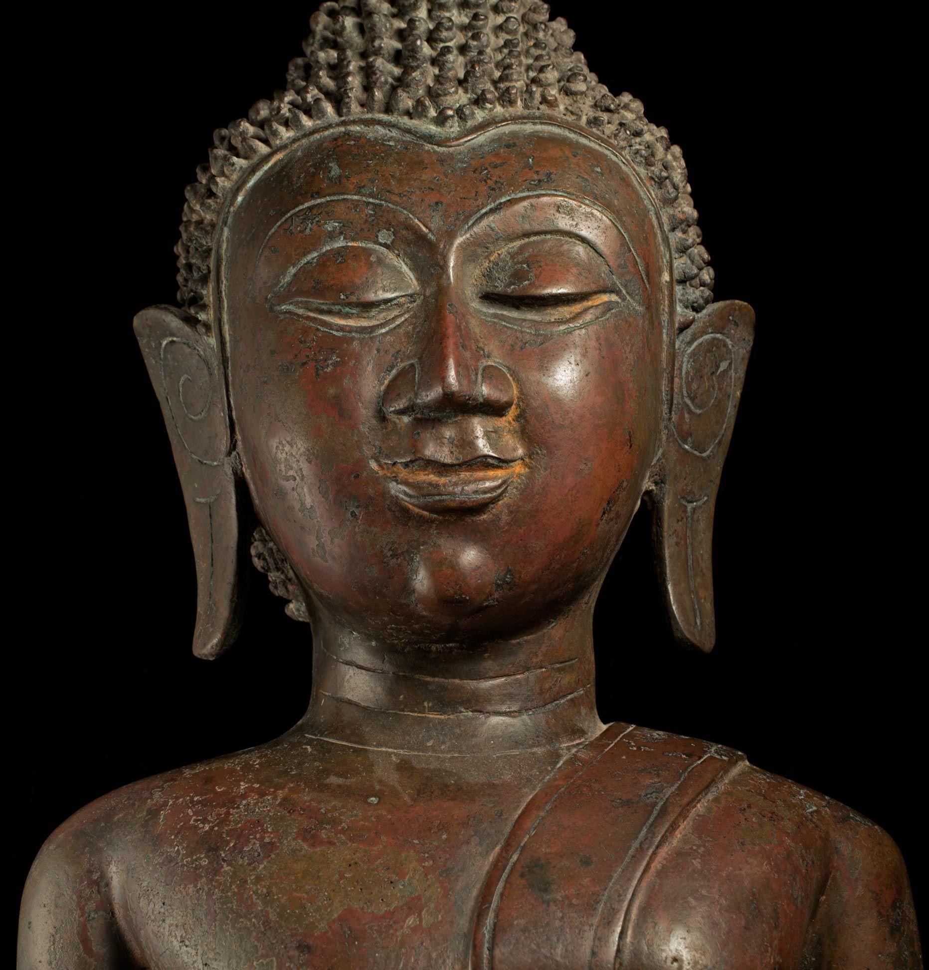 Grand royaume de Bouddha en bronze du 18/19e siècle de Nan dans le nord-est de la Thaïlande - 8961 6
