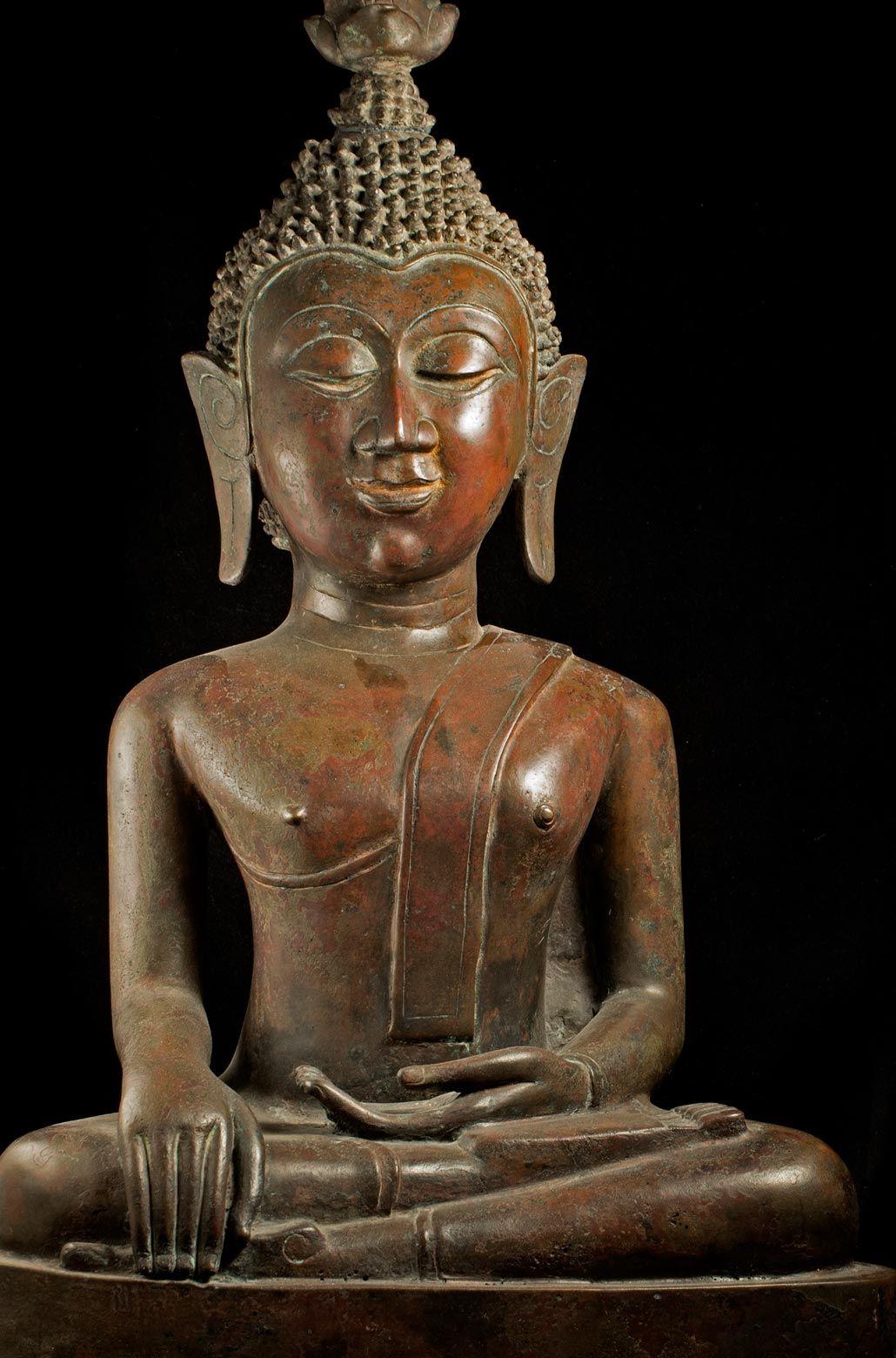 Grand royaume de Bouddha en bronze du 18/19e siècle de Nan dans le nord-est de la Thaïlande - 8961 Bon état à Ukiah, CA