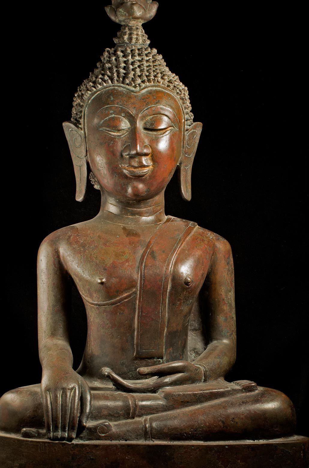 Grand royaume de Bouddha en bronze du 18/19e siècle de Nan dans le nord-est de la Thaïlande - 8961 Bon état à Ukiah, CA