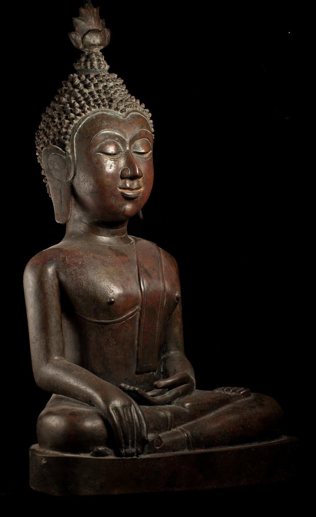 Bronze Grand royaume de Bouddha en bronze du 18/19e siècle de Nan dans le nord-est de la Thaïlande - 8961