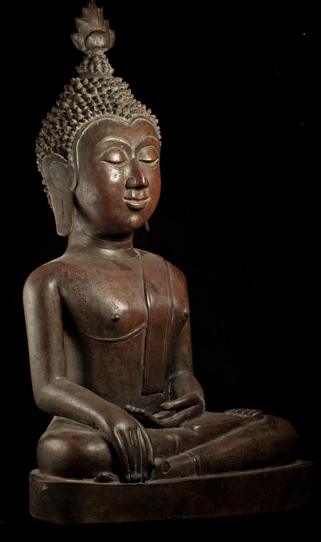Grand royaume de Bouddha en bronze du 18/19e siècle de Nan dans le nord-est de la Thaïlande - 8961 1