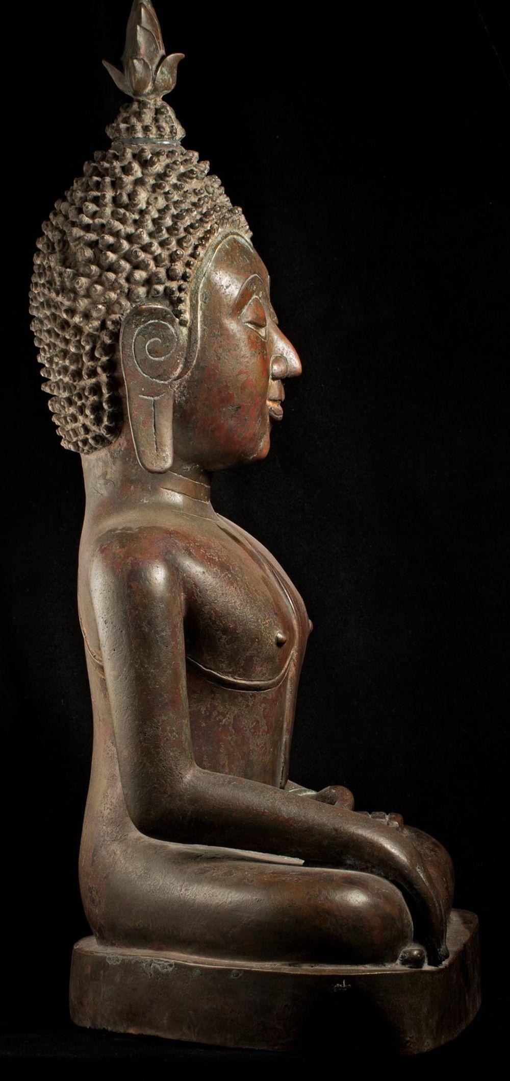 Grand royaume de Bouddha en bronze du 18/19e siècle de Nan dans le nord-est de la Thaïlande - 8961 3