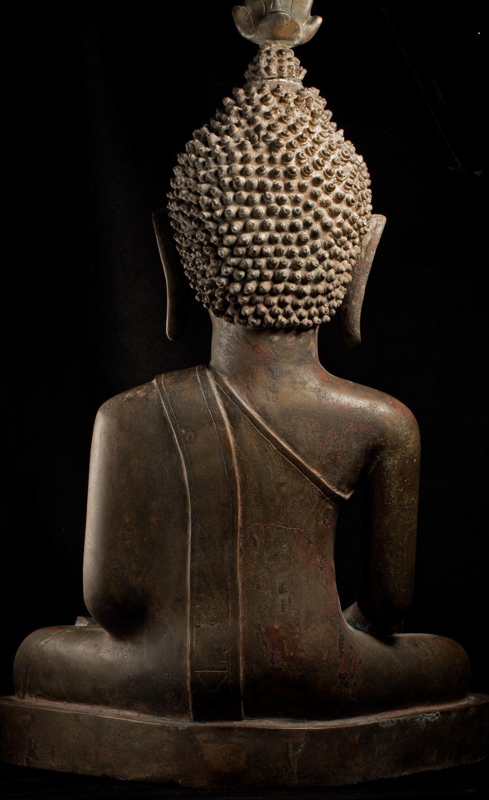 Grand royaume de Bouddha en bronze du 18/19e siècle de Nan dans le nord-est de la Thaïlande - 8961 4