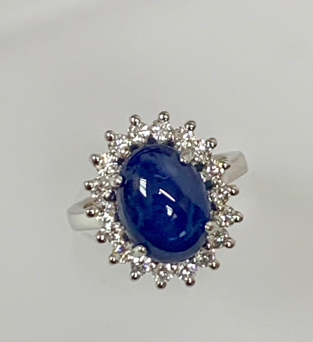 Modern 8.97 Carat Cab Blue Sapphire Diamond Cocktail Ring For Sale