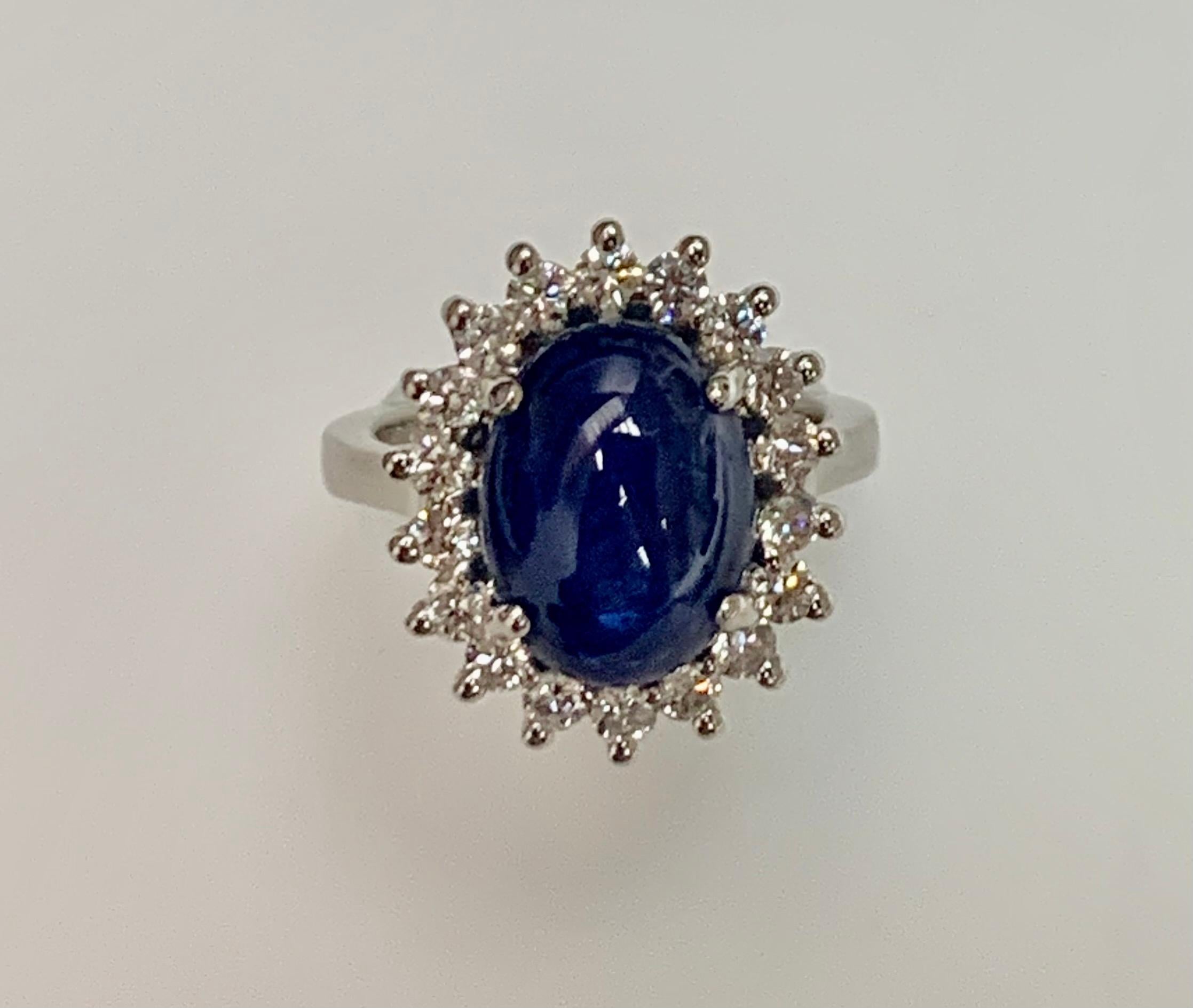 Women's 8.97 Carat Cab Blue Sapphire Diamond Cocktail Ring For Sale
