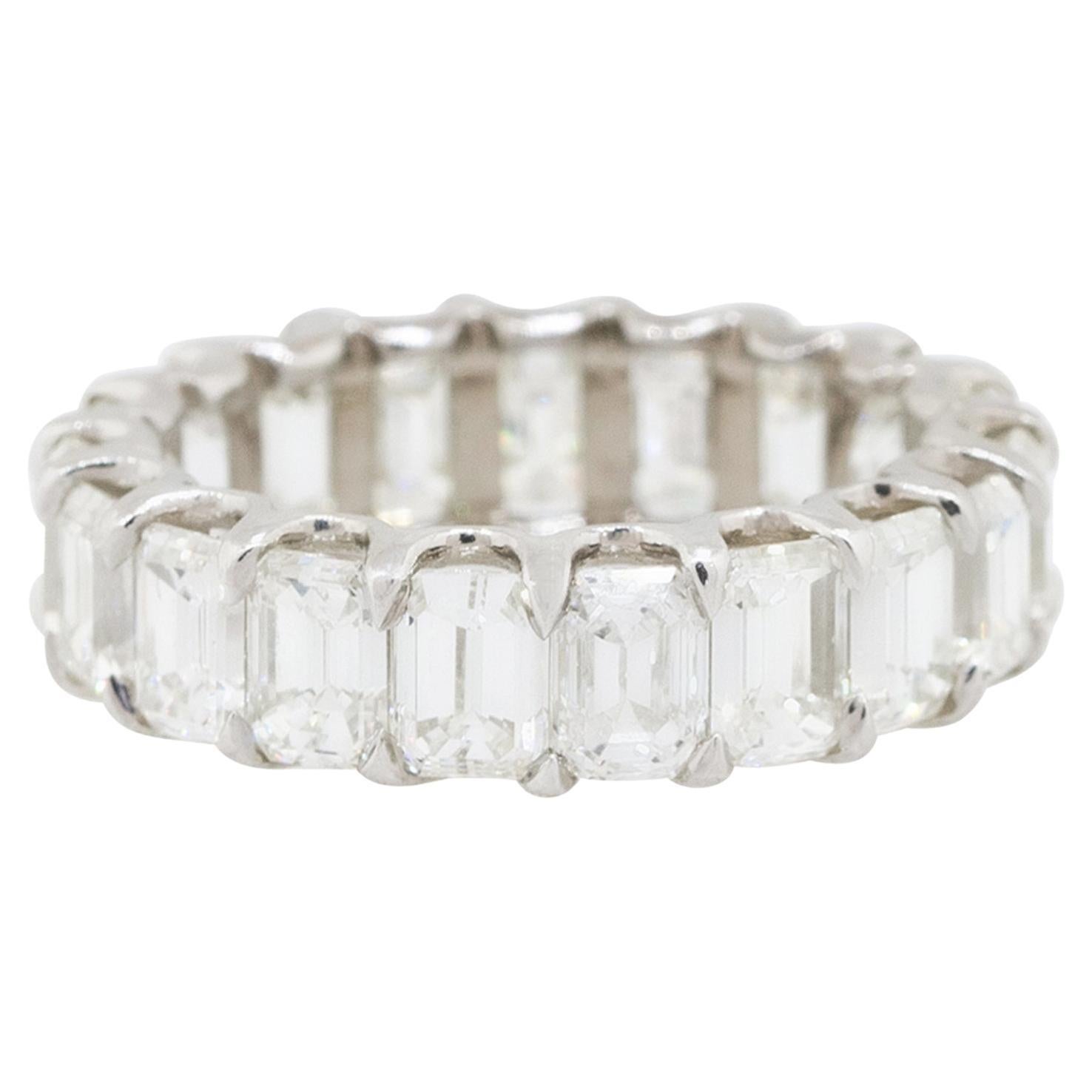 8.97 Carat Emerald Cut Diamond Eternity Band 24 Karat in Stock For Sale