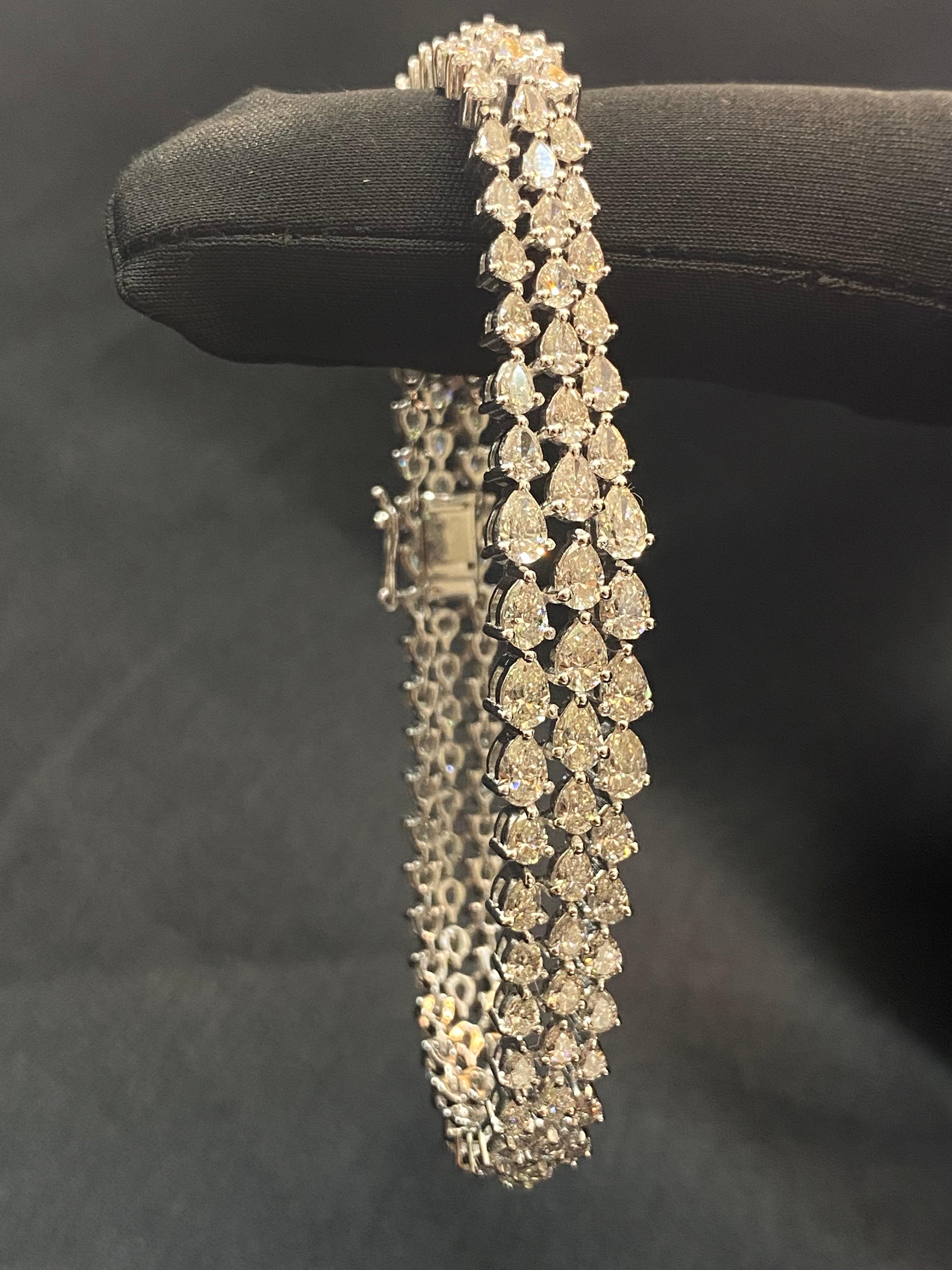 Pear Cut 8.97 Carats F/VS1 Pear Shape Natural Diamonds Multi Row Tennis Bracelet 18K Gold For Sale