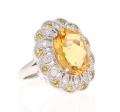 Anillo de cóctel de oro blanco de 14 quilates con diamante citrino de 8,98 quilates