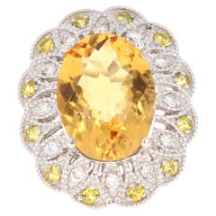 Bague cocktail en or blanc 14 carats avec diamants et citrine de 8,98 carats