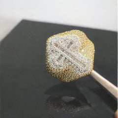 8.98 Cts Baguette Round Cut F/VS1 Diamonds Men's Hip Hop Cross Ring in 14K Gold